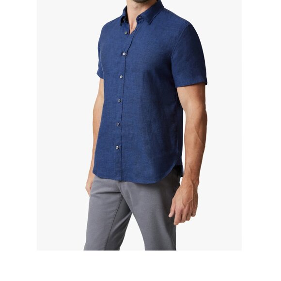 NWT 34 Heritage Linen Short Sleeve Shirt indigo blue - Picture 2 of 4